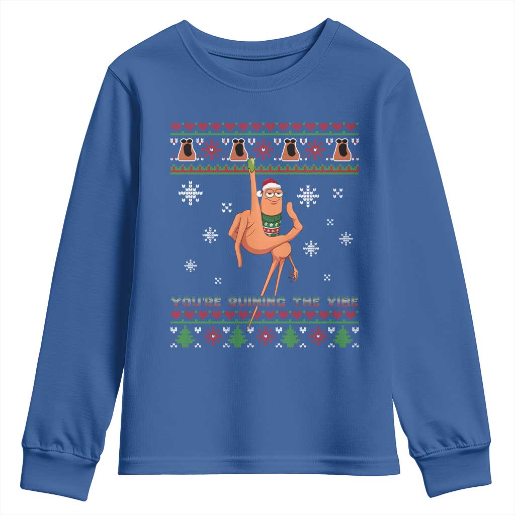 You Are Ruining The Vibe Youth Sweatshirt Ugly Christmas Marcus The Worm Meme Gift TS12 Royal Blue Print Your Wear