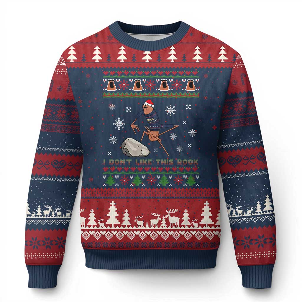 Funny Marcus The Worm Meme Ugly Christmas Sweater I Do Not Like This Rock Ugly Xmas Gift TS12 Navy Red Print Your Wear