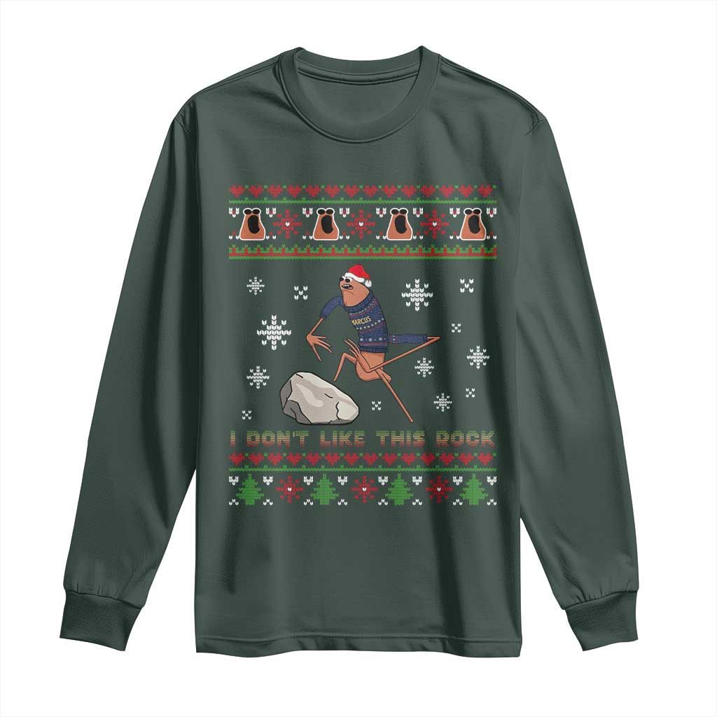 Funny Marcus The Worm Meme Long Sleeve Shirt I Do Not Like This Rock Ugly Christmas Gift TS12 Dark Forest Green Print Your Wear