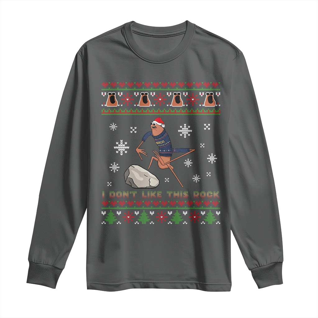 Funny Marcus The Worm Meme Long Sleeve Shirt I Do Not Like This Rock Ugly Christmas Gift TS12 Dark Heather Print Your Wear