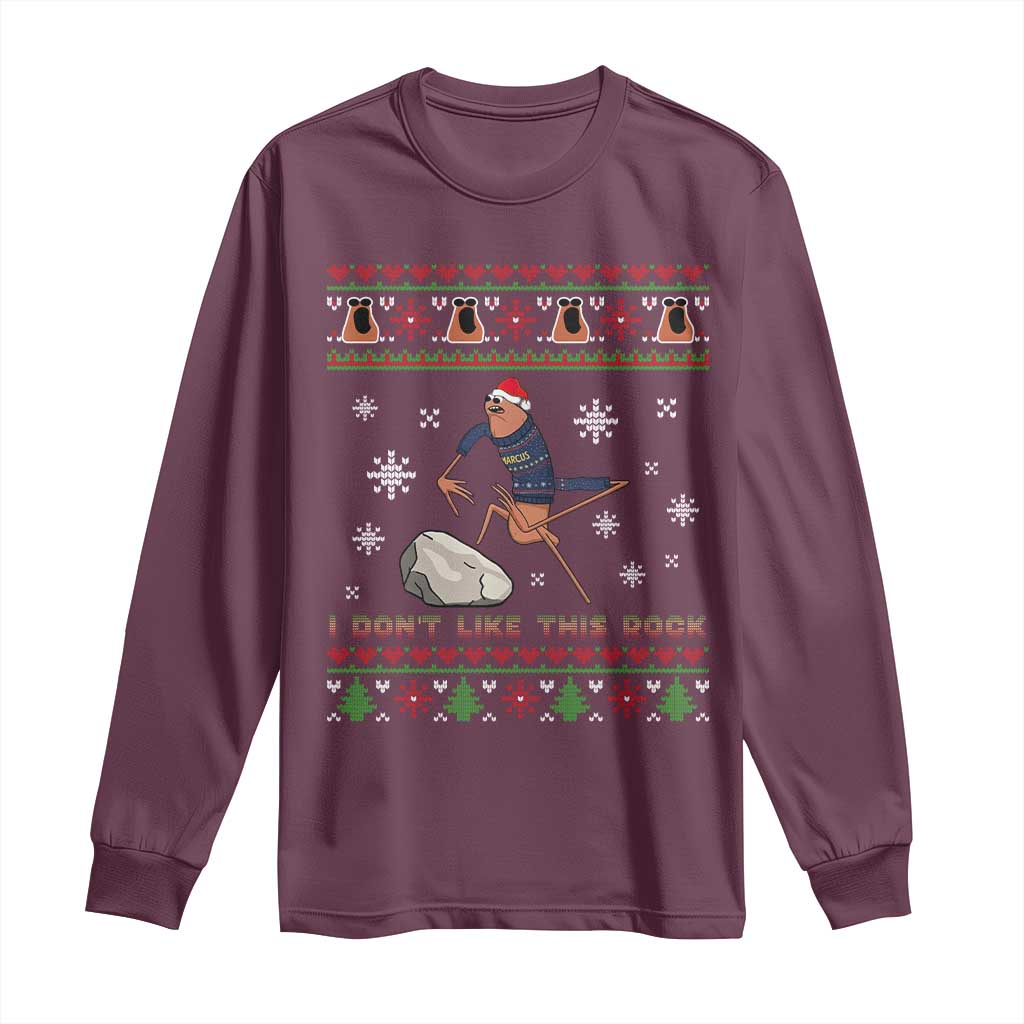 Funny Marcus The Worm Meme Long Sleeve Shirt I Do Not Like This Rock Ugly Christmas Gift TS12 Maroon Print Your Wear