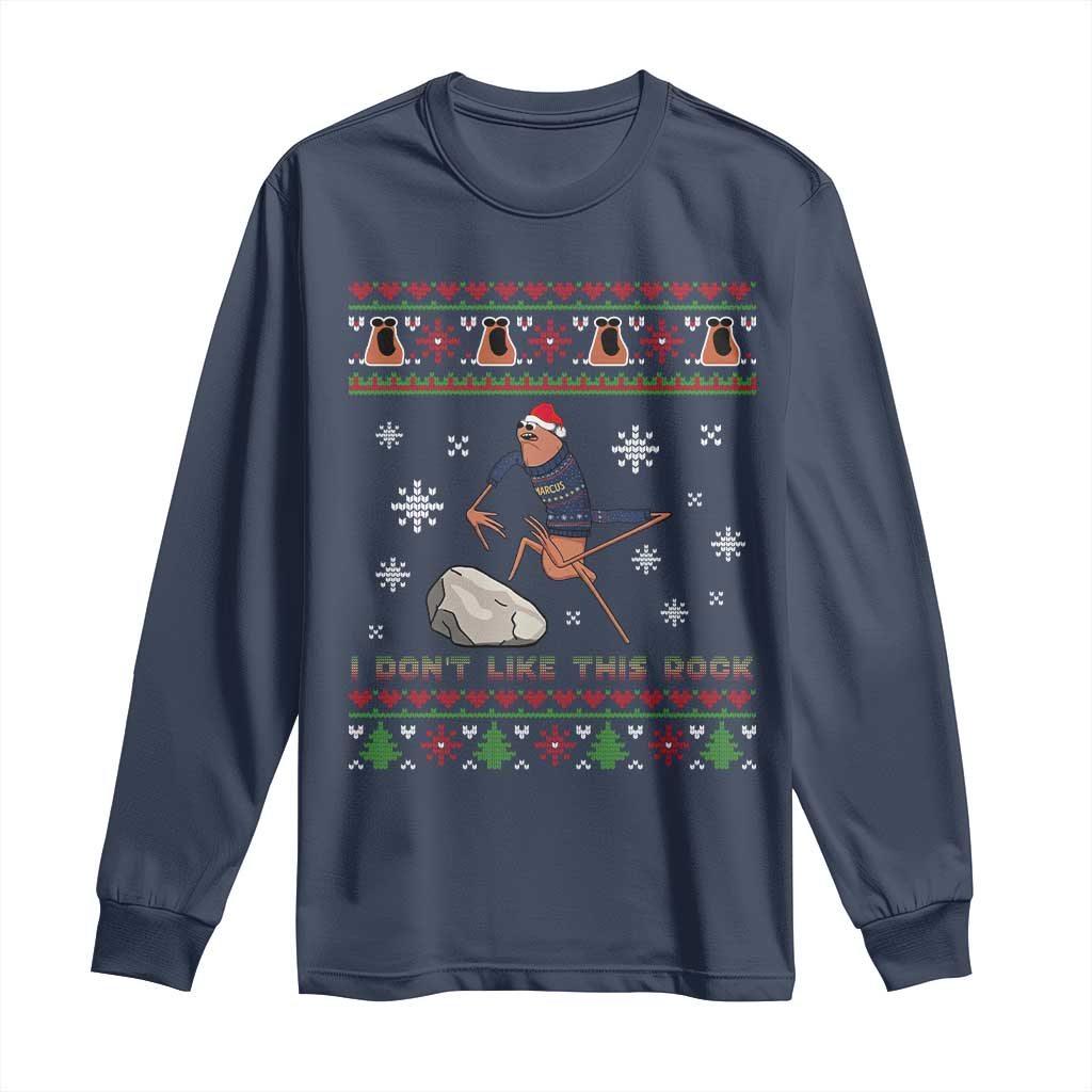 Funny Marcus The Worm Meme Long Sleeve Shirt I Do Not Like This Rock Ugly Christmas Gift TS12 Navy Print Your Wear