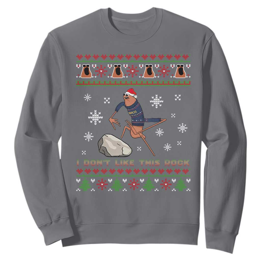 Funny Marcus The Worm Meme Sweatshirt I Do Not Like This Rock Ugly Christmas Gift TS12 Charcoal Print Your Wear