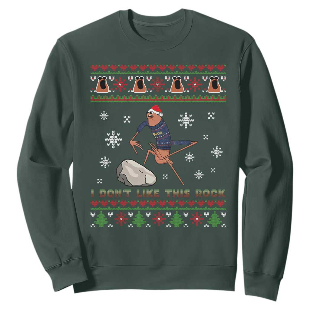 Funny Marcus The Worm Meme Sweatshirt I Do Not Like This Rock Ugly Christmas Gift TS12 Dark Forest Green Print Your Wear