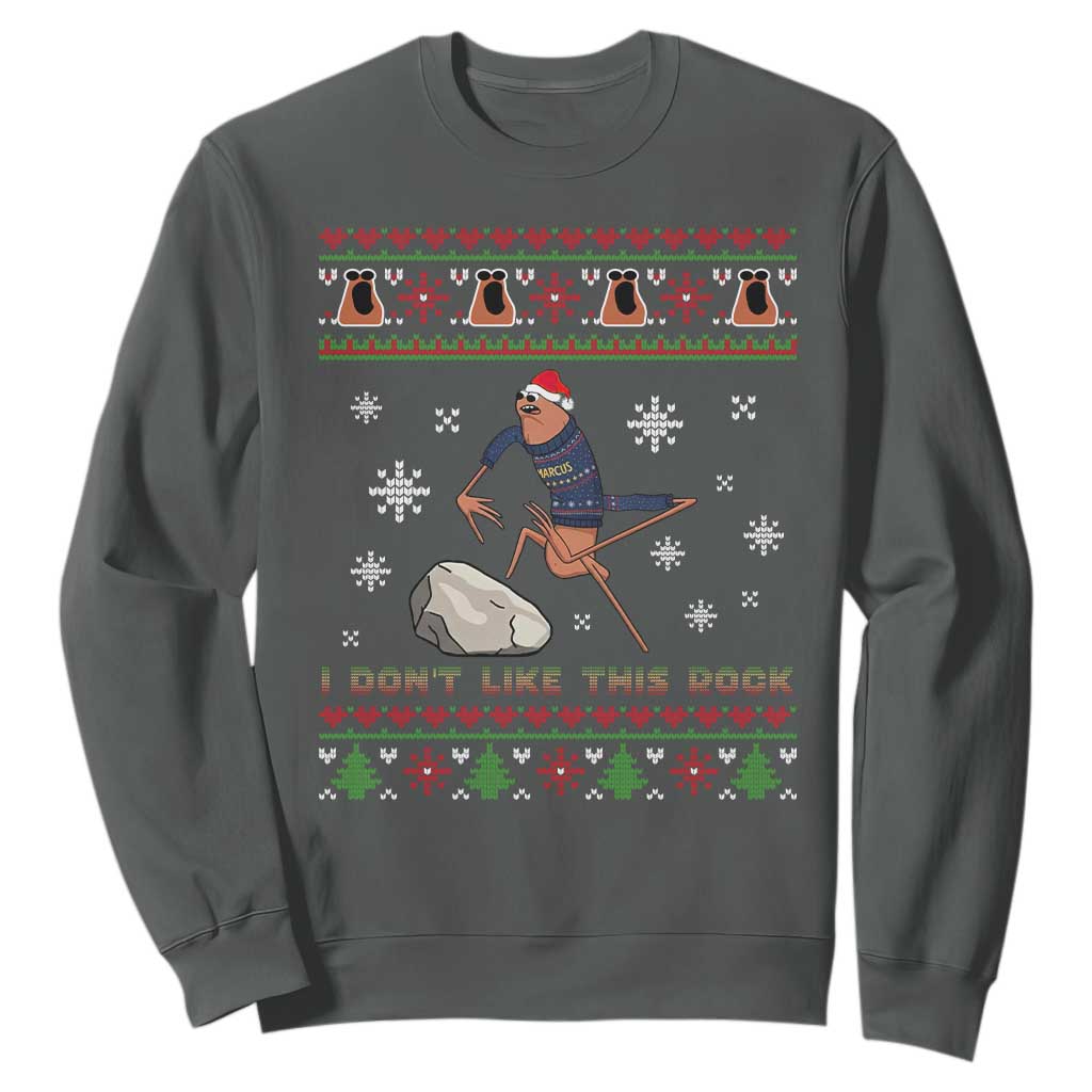 Funny Marcus The Worm Meme Sweatshirt I Do Not Like This Rock Ugly Christmas Gift TS12 Dark Heather Print Your Wear