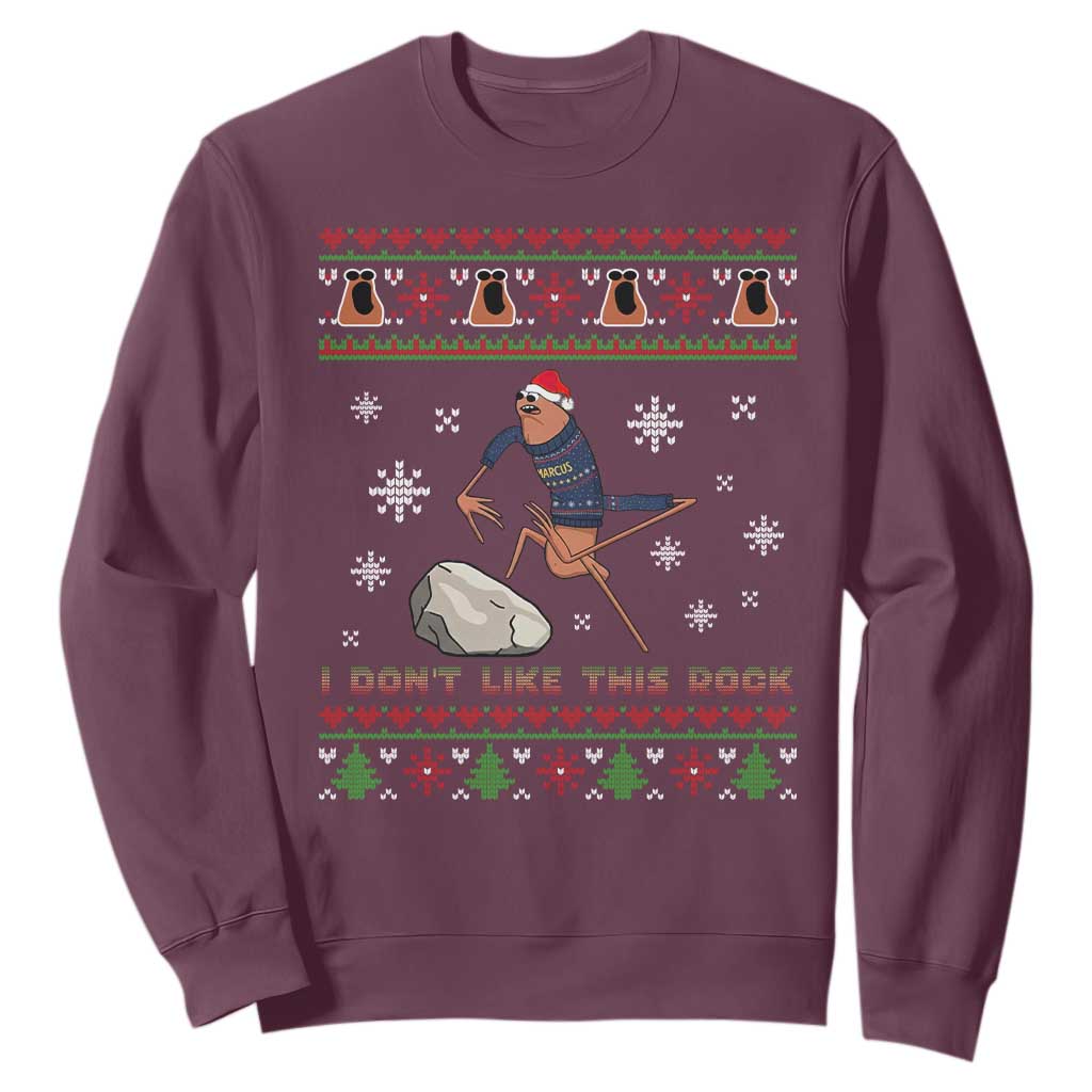 Funny Marcus The Worm Meme Sweatshirt I Do Not Like This Rock Ugly Christmas Gift TS12 Maroon Print Your Wear
