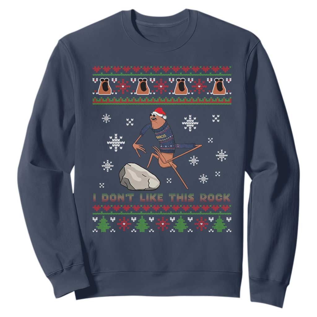 Funny Marcus The Worm Meme Sweatshirt I Do Not Like This Rock Ugly Christmas Gift TS12 Navy Print Your Wear