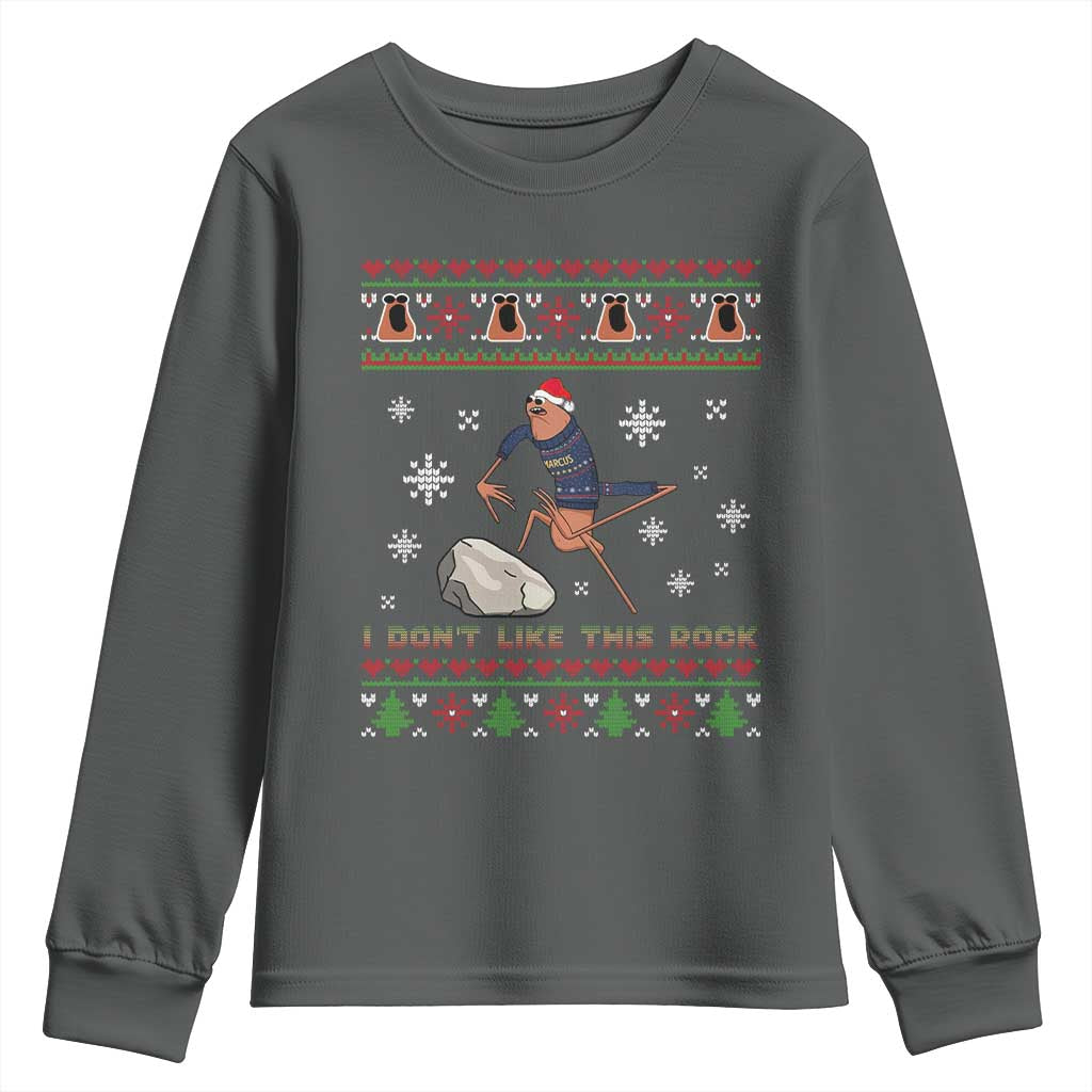 Funny Marcus The Worm Meme Youth Sweatshirt I Do Not Like This Rock Ugly Christmas Gift TS12 Dark Heather Print Your Wear