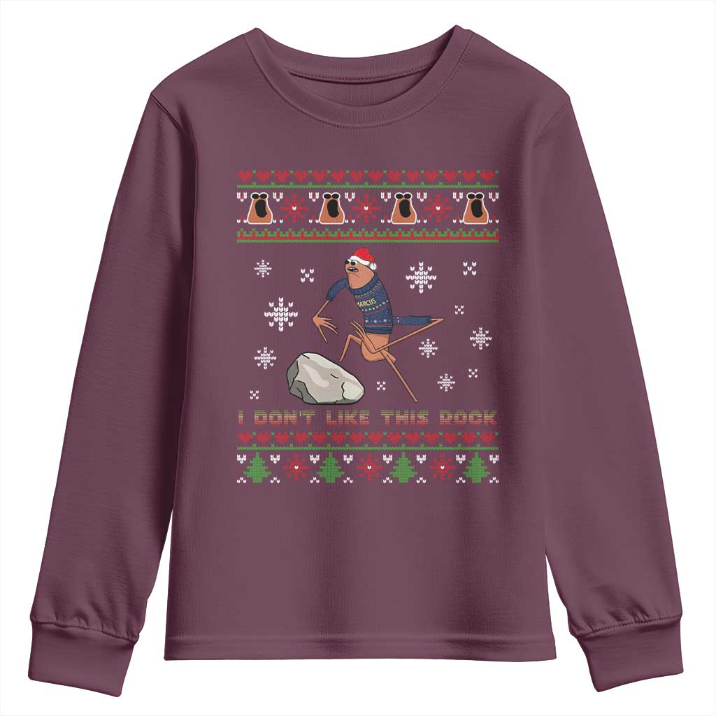 Funny Marcus The Worm Meme Youth Sweatshirt I Do Not Like This Rock Ugly Christmas Gift TS12 Maroon Print Your Wear