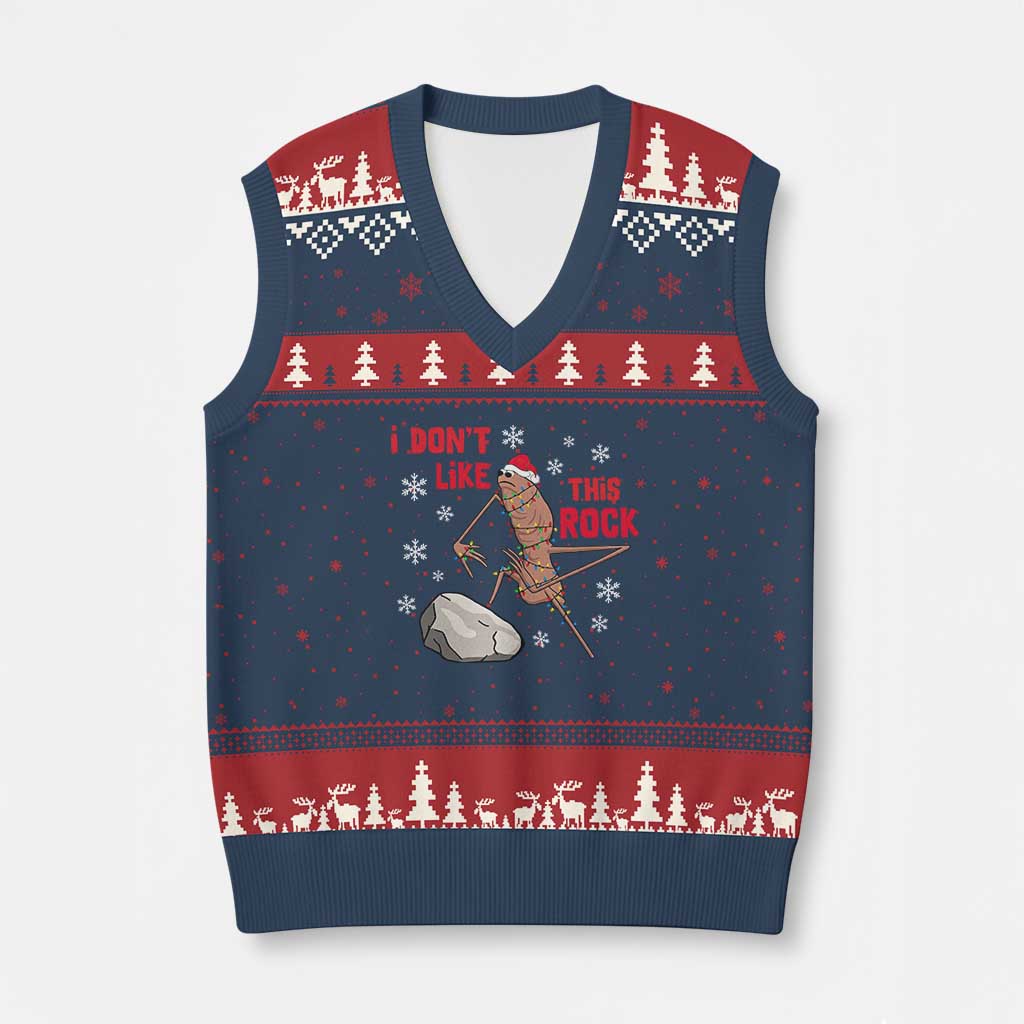 I Do Not Like This Rock V-Neck Knit Sweater Vest Xmas Marcus The Worm Meme Gift TS12 Navy Red Print Your Wear
