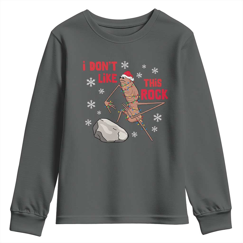 I Do Not Like This Rock Youth Sweatshirt Christmas Marcus The Worm Meme Gift TS12 Dark Heather Print Your Wear