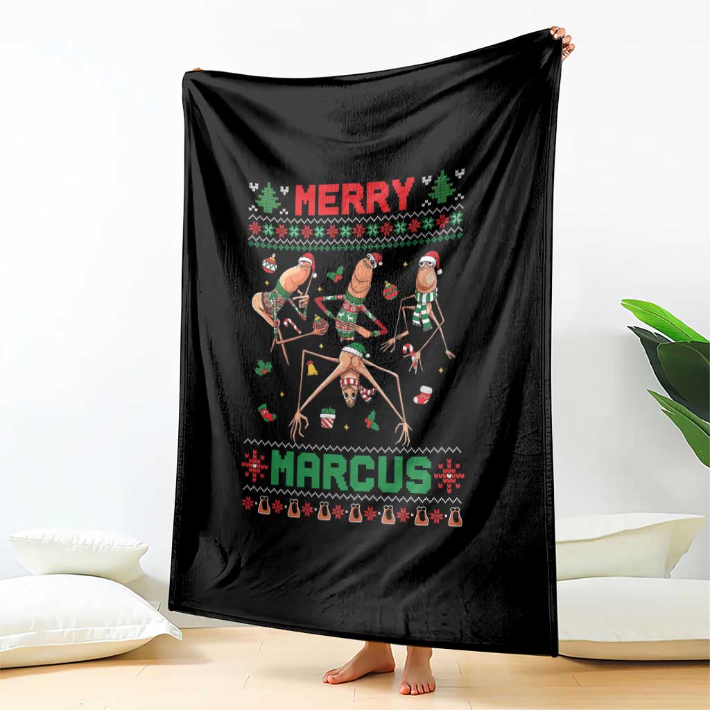 Funny Merry Marcus Throw Blanket Ugly Christmas Marcus The Worm Meme Gift TS12 Print Your Wear