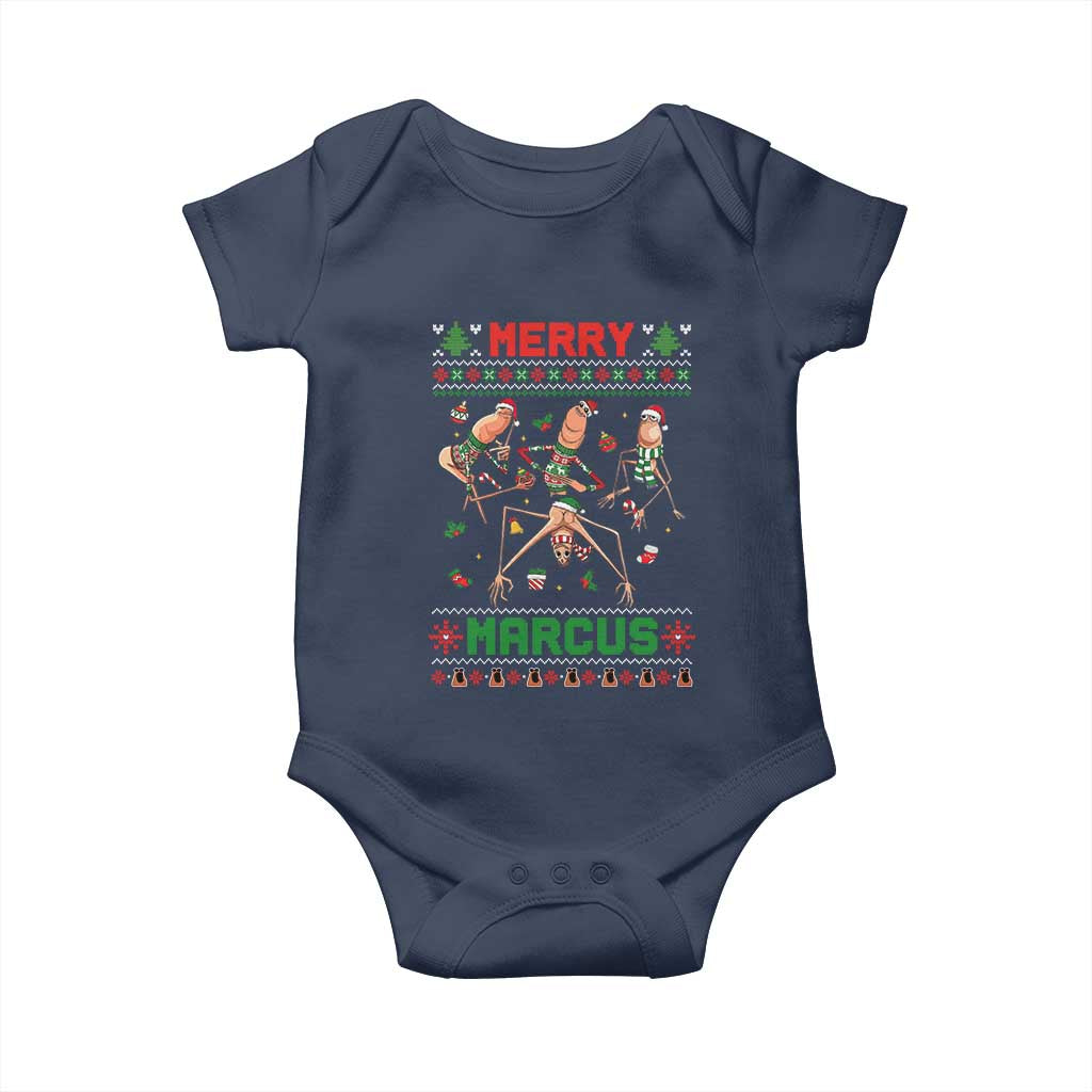 Funny Merry Marcus Baby Onesie Ugly Christmas Marcus The Worm Meme Gift TS12 Navy Print Your Wear