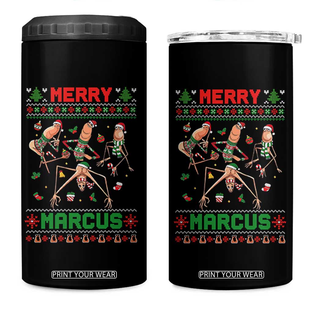 Funny Merry Marcus 4 in 1 Can Cooler Tumbler Ugly Christmas Marcus The Worm Meme Gift - Print Your Wear