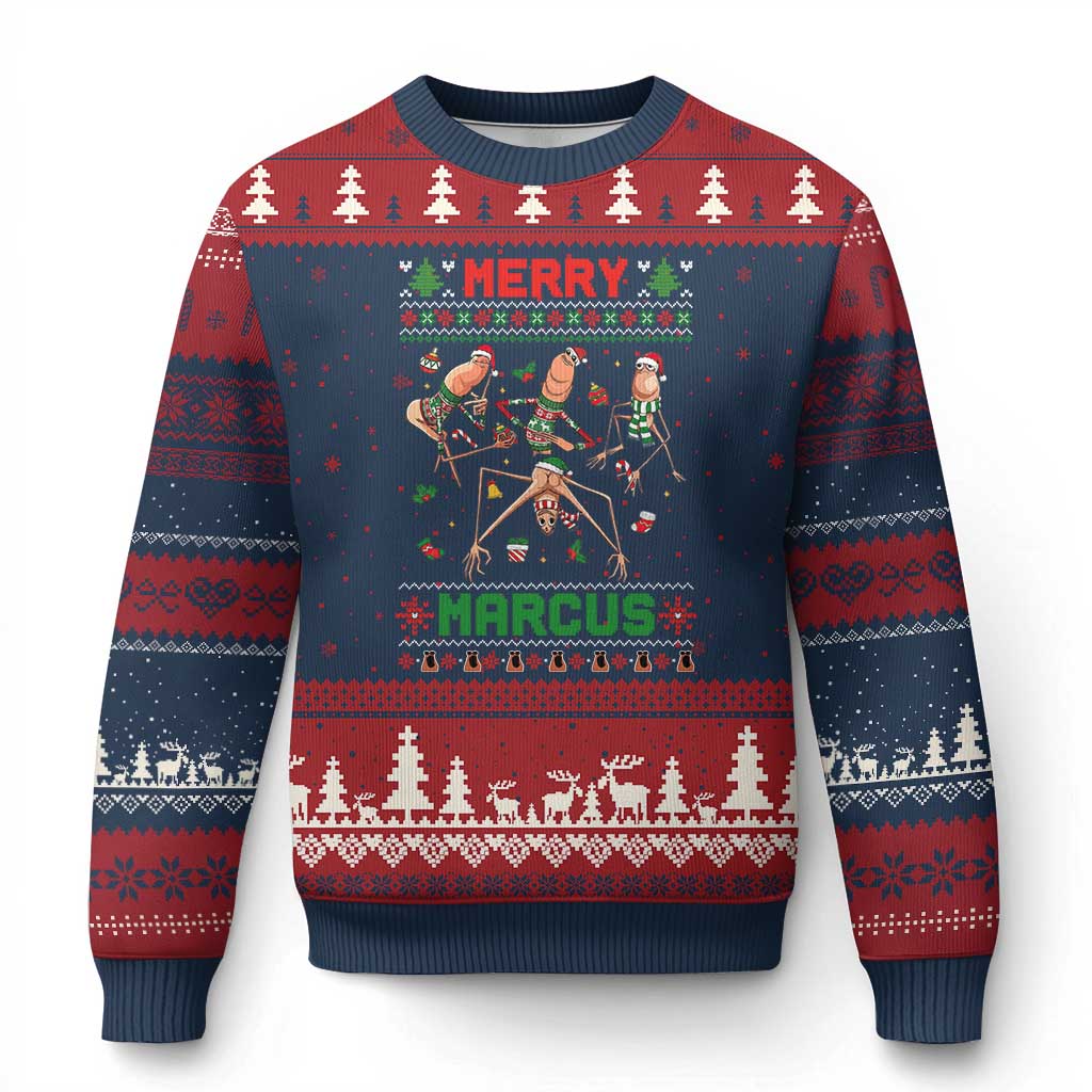 Funny Merry Marcus Ugly Christmas Sweater Ugly Xmas Marcus The Worm Meme Gift TS12 Navy Red Print Your Wear