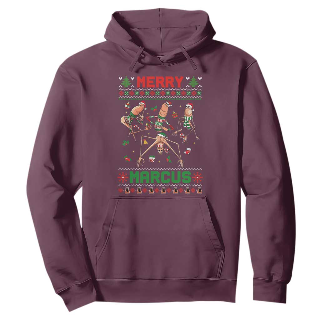 Funny Merry Marcus Hoodie Ugly Christmas Marcus The Worm Meme Gift TS12 Maroon Print Your Wear