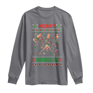 Funny Merry Marcus Long Sleeve Shirt Ugly Christmas Marcus The Worm Meme Gift TS12 Charcoal Print Your Wear