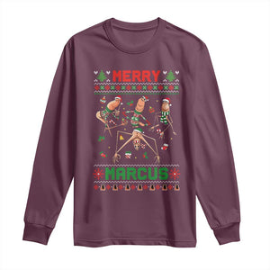Funny Merry Marcus Long Sleeve Shirt Ugly Christmas Marcus The Worm Meme Gift TS12 Maroon Print Your Wear