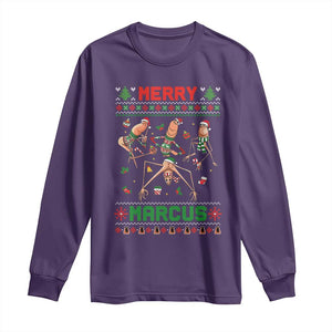 Funny Merry Marcus Long Sleeve Shirt Ugly Christmas Marcus The Worm Meme Gift TS12 Purple Print Your Wear