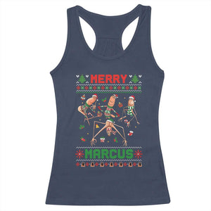 Funny Merry Marcus Racerback Tank Top Ugly Christmas Marcus The Worm Meme Gift TS12 Navy Print Your Wear