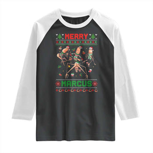 Funny Merry Marcus Raglan Shirt Ugly Christmas Marcus The Worm Meme Gift TS12 Black White Print Your Wear