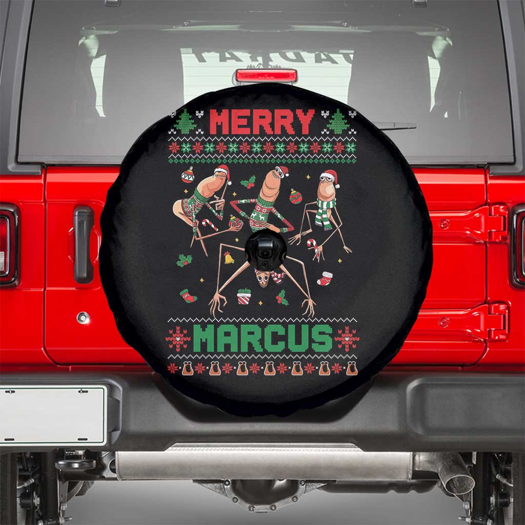 Funny Merry Marcus Spare Tire Cover Ugly Christmas Marcus The Worm Meme Gift TS12 Black Print Your Wear