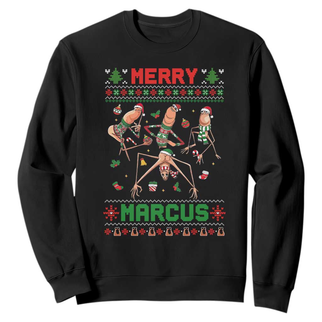 Funny Merry Marcus Sweatshirt Ugly Christmas Marcus The Worm Meme Gift TS12 Black Print Your Wear
