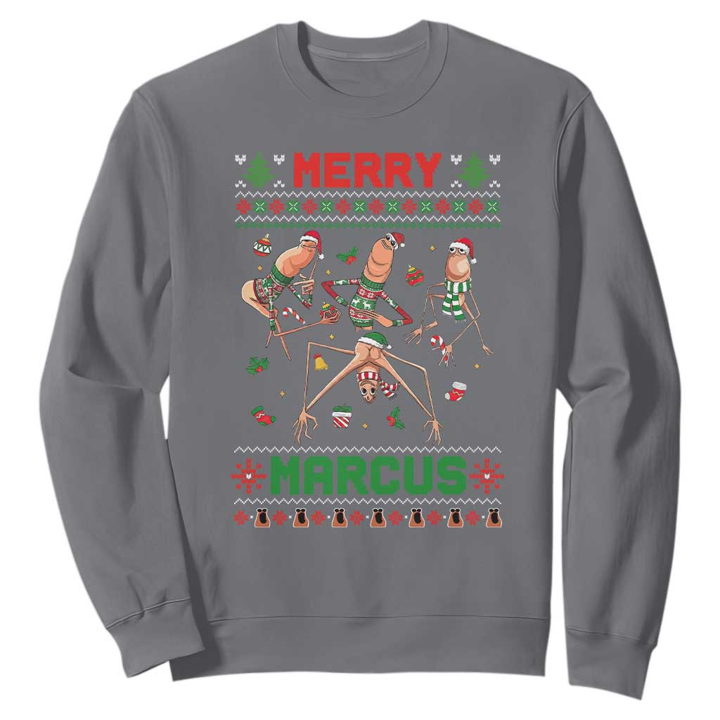 Funny Merry Marcus Sweatshirt Ugly Christmas Marcus The Worm Meme Gift TS12 Charcoal Print Your Wear