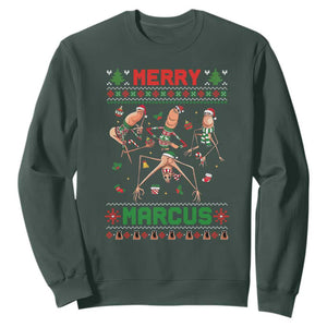 Funny Merry Marcus Sweatshirt Ugly Christmas Marcus The Worm Meme Gift TS12 Dark Forest Green Print Your Wear