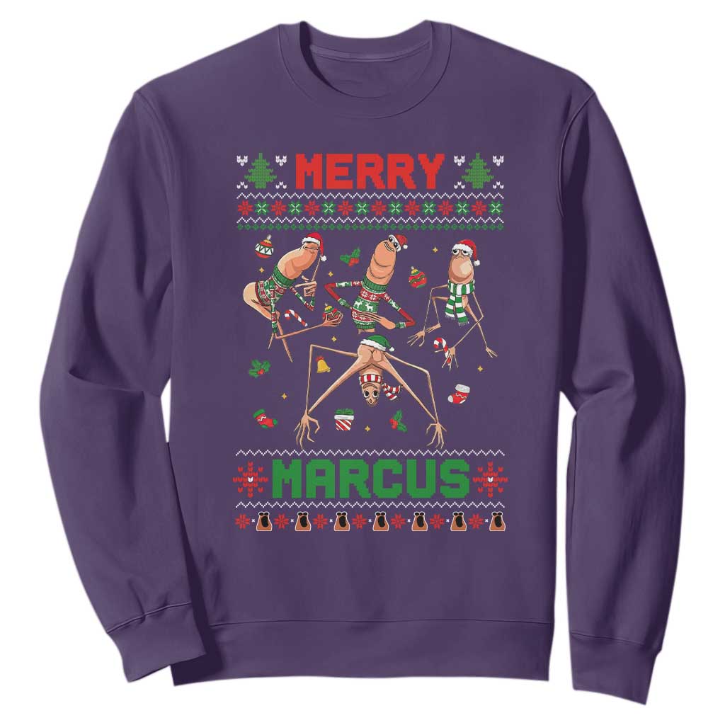 Funny Merry Marcus Sweatshirt Ugly Christmas Marcus The Worm Meme Gift TS12 Purple Print Your Wear