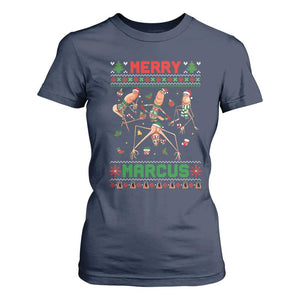 Funny Merry Marcus T Shirt For Women Ugly Christmas Marcus The Worm Meme Gift TS12 Navy Print Your Wear