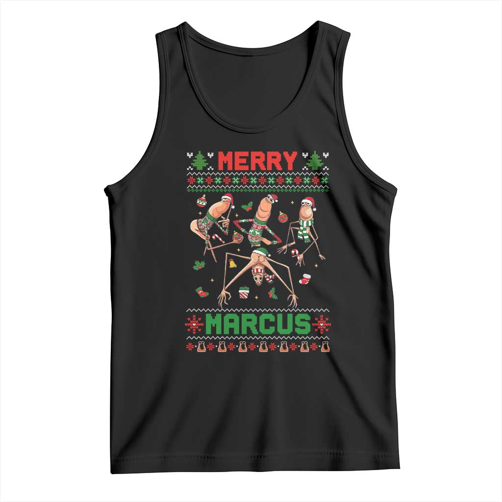 Funny Merry Marcus Tank Top Ugly Christmas Marcus The Worm Meme Gift TS12 Black Print Your Wear