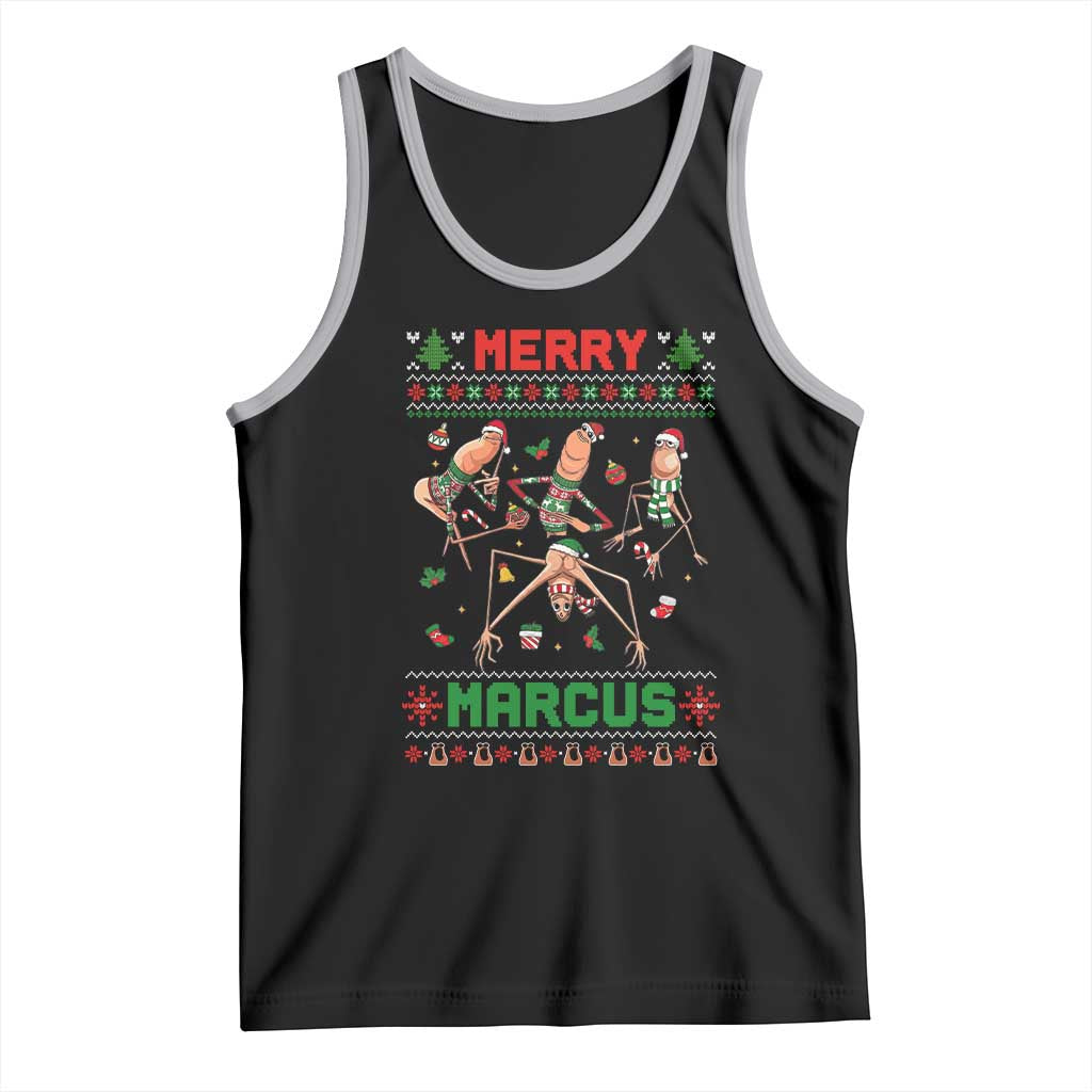 Funny Merry Marcus Tank Top Ugly Christmas Marcus The Worm Meme Gift TS12 Black Athletic Heather Print Your Wear