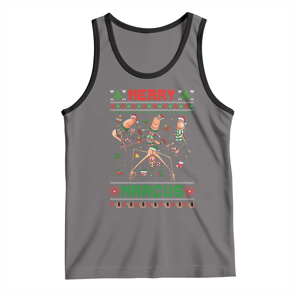 Funny Merry Marcus Tank Top Ugly Christmas Marcus The Worm Meme Gift TS12 Deep Heather Black Print Your Wear