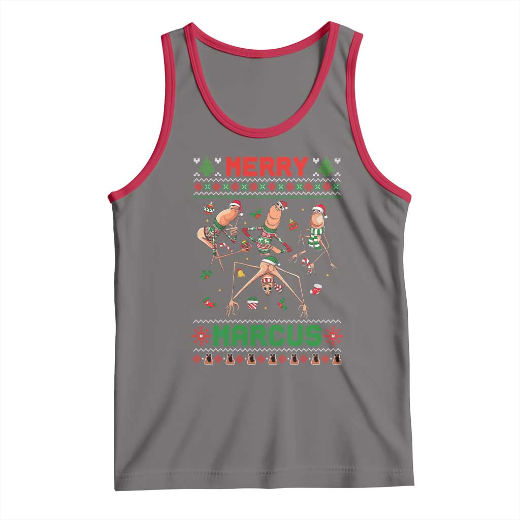 Funny Merry Marcus Tank Top Ugly Christmas Marcus The Worm Meme Gift TS12 Deep Heather Red Print Your Wear