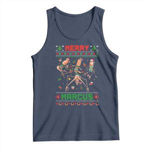 Funny Merry Marcus Tank Top Ugly Christmas Marcus The Worm Meme Gift TS12 Navy Print Your Wear