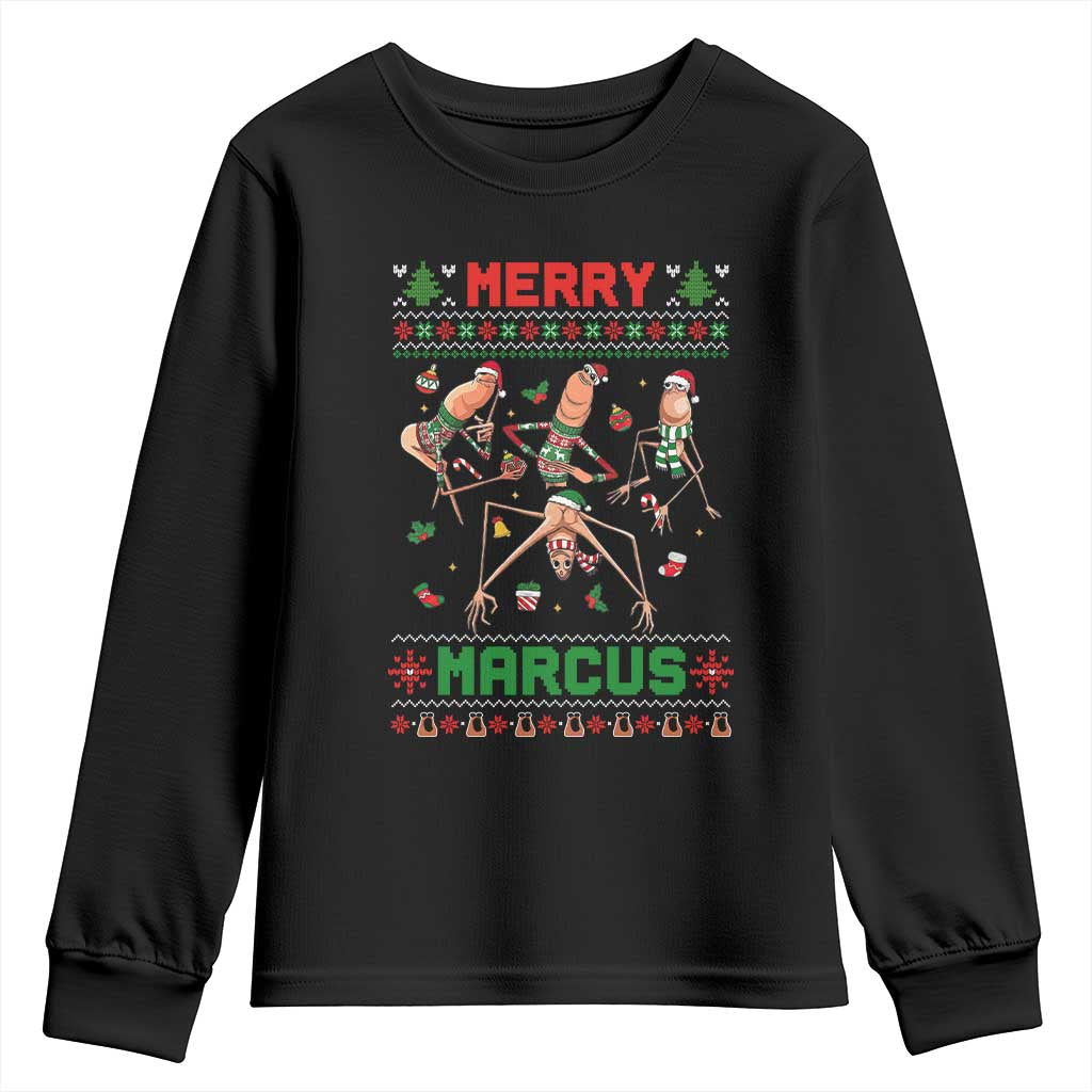 Funny Merry Marcus Youth Sweatshirt Ugly Christmas Marcus The Worm Meme Gift TS12 Black Print Your Wear