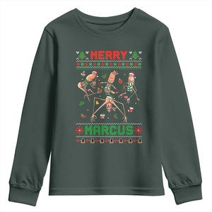 Funny Merry Marcus Youth Sweatshirt Ugly Christmas Marcus The Worm Meme Gift TS12 Dark Forest Green Print Your Wear