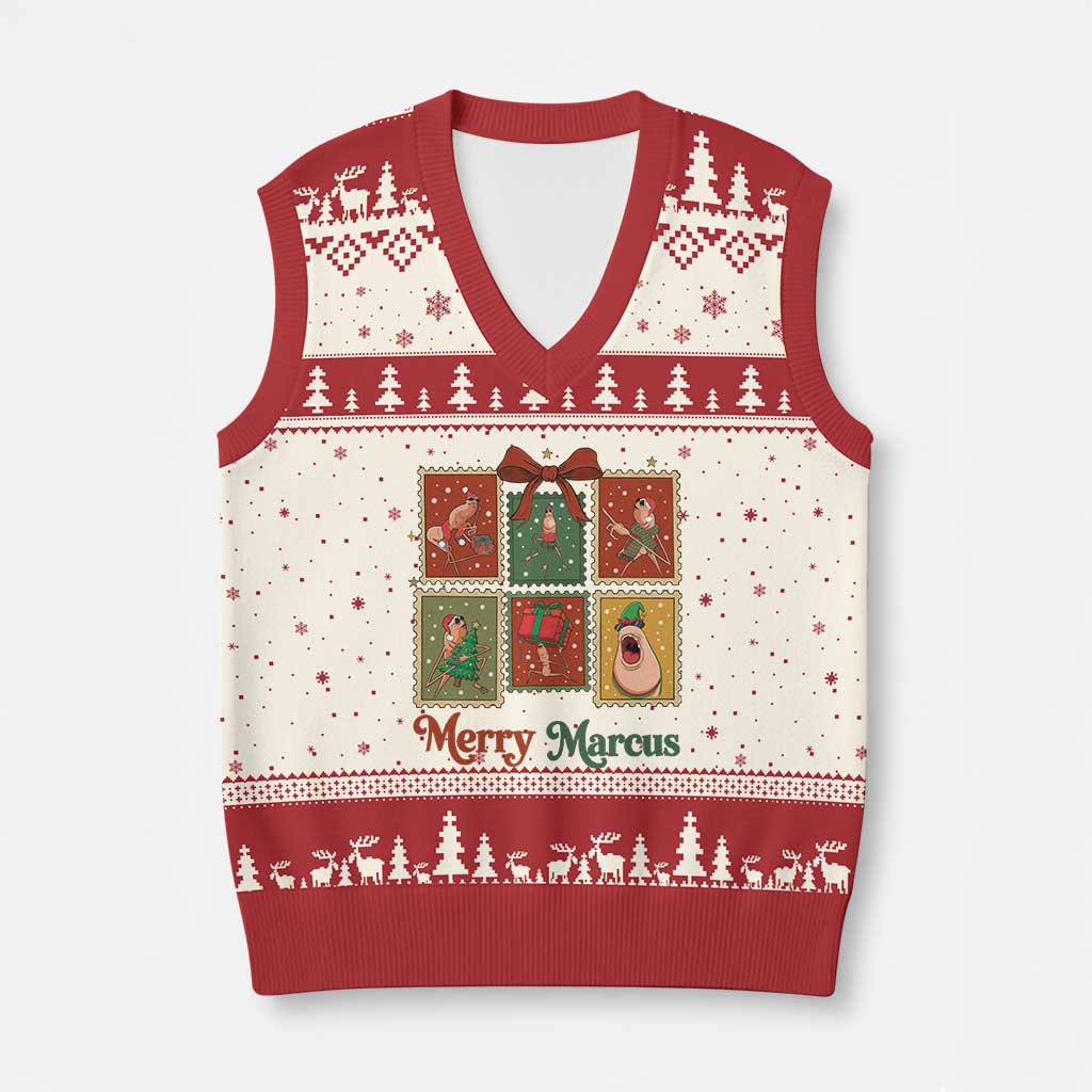 Xmas Marcus The Worm Meme V-Neck Knit Sweater Vest Funny Merry Marcus Gift TS12 Beige Red Print Your Wear