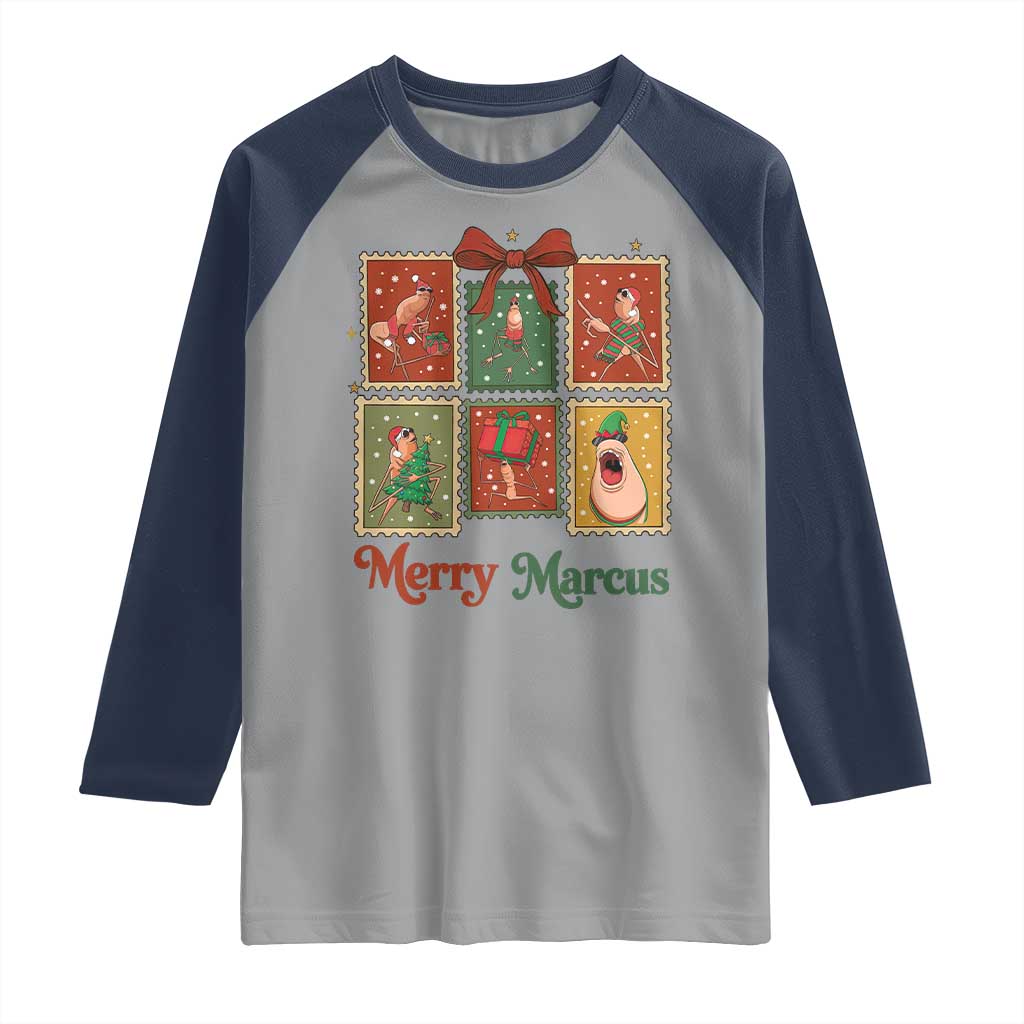 Christmas Marcus The Worm Meme Raglan Shirt Funny Merry Marcus Gift TS12 Sport Gray Navy Print Your Wear