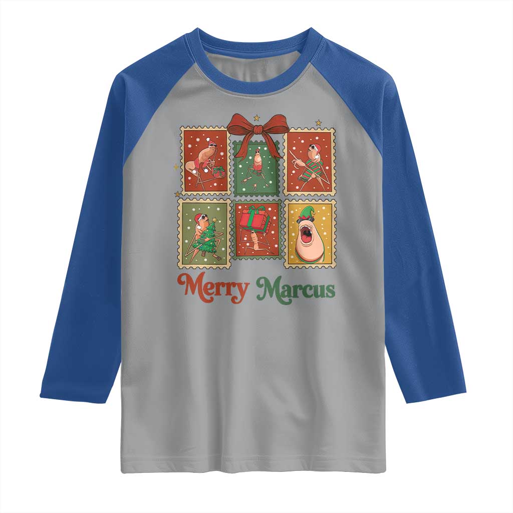 Christmas Marcus The Worm Meme Raglan Shirt Funny Merry Marcus Gift TS12 Sport Gray Royal Print Your Wear