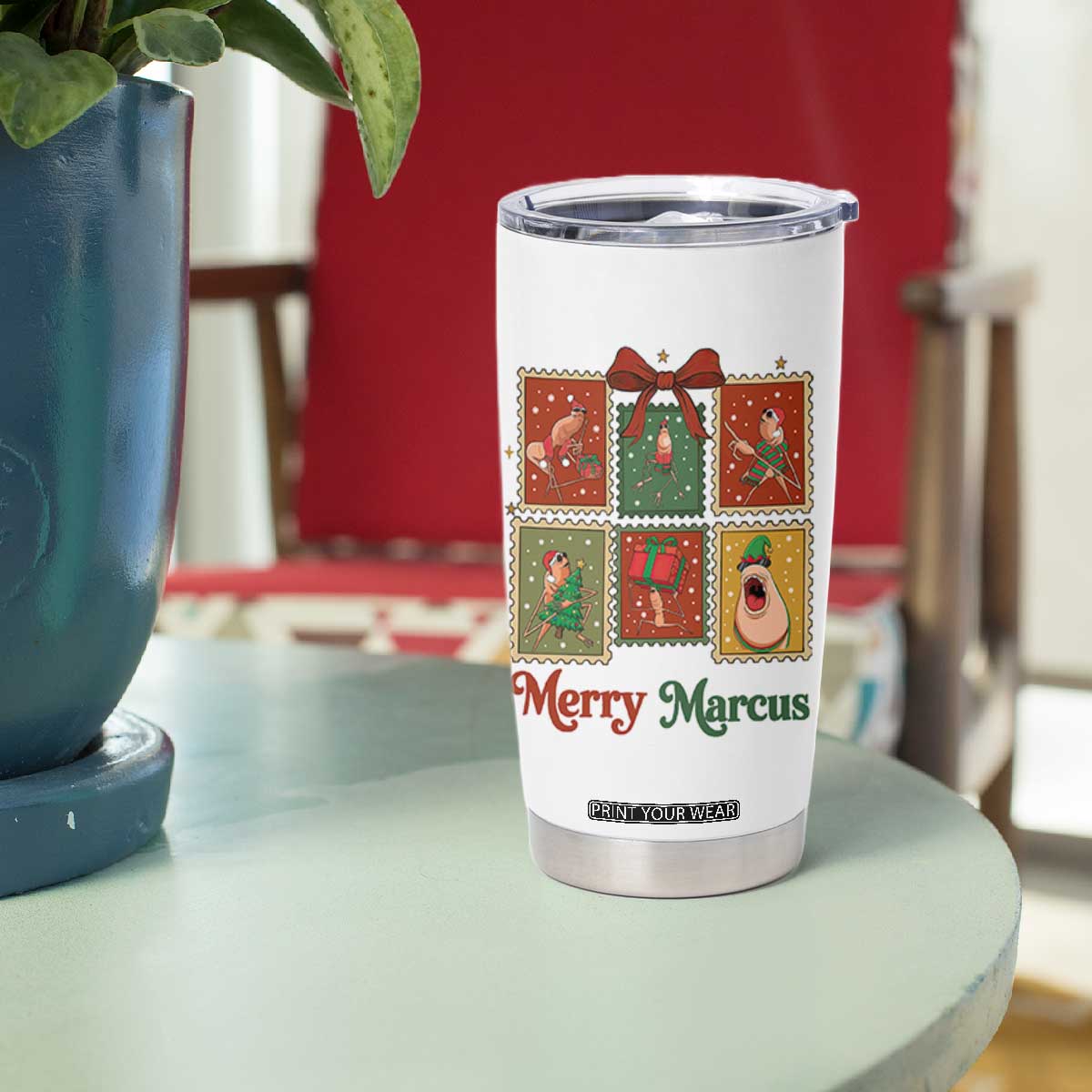 Christmas Marcus The Worm Meme Tumbler Cup Funny Merry Marcus Gift - Print Your Wear