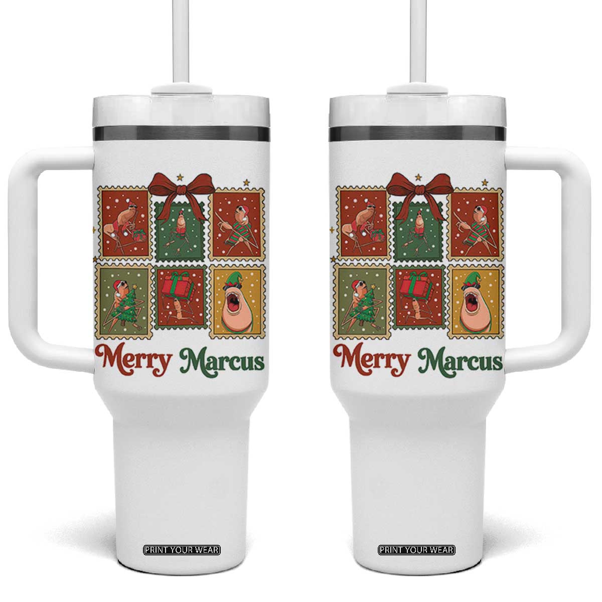 Christmas Marcus The Worm Meme Tumbler With Handle Funny Merry Marcus Gift TS12 One Size: 40 oz White Print Your Wear