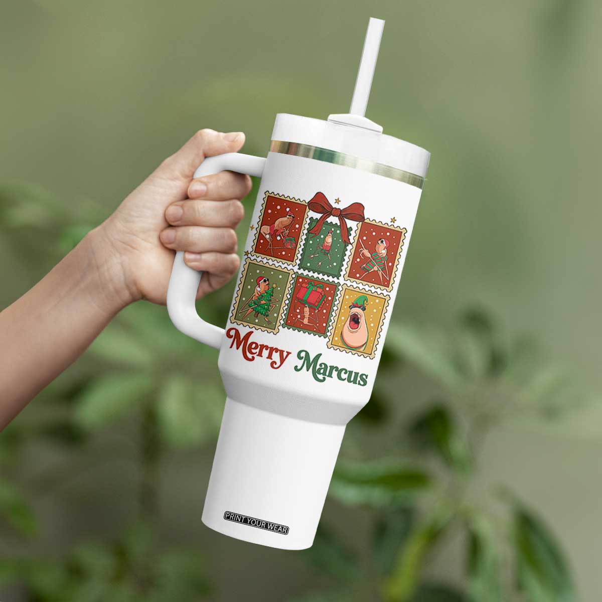 Christmas Marcus The Worm Meme Tumbler With Handle Funny Merry Marcus Gift - Print Your Wear