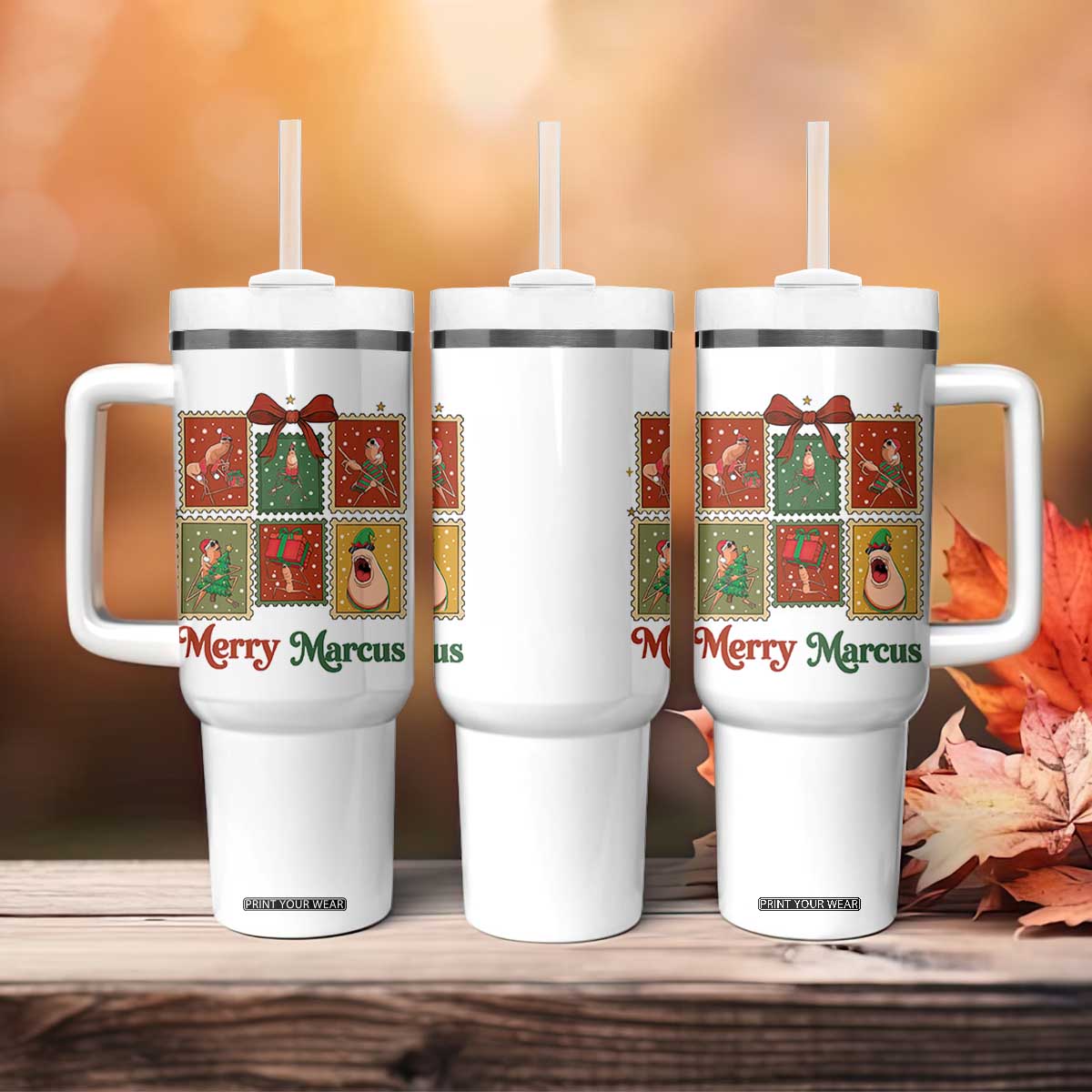 Christmas Marcus The Worm Meme Tumbler With Handle Funny Merry Marcus Gift - Print Your Wear
