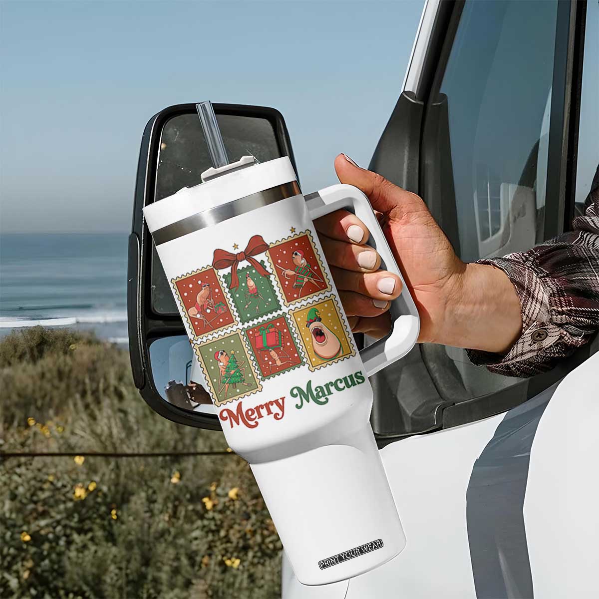 Christmas Marcus The Worm Meme Tumbler With Handle Funny Merry Marcus Gift - Print Your Wear