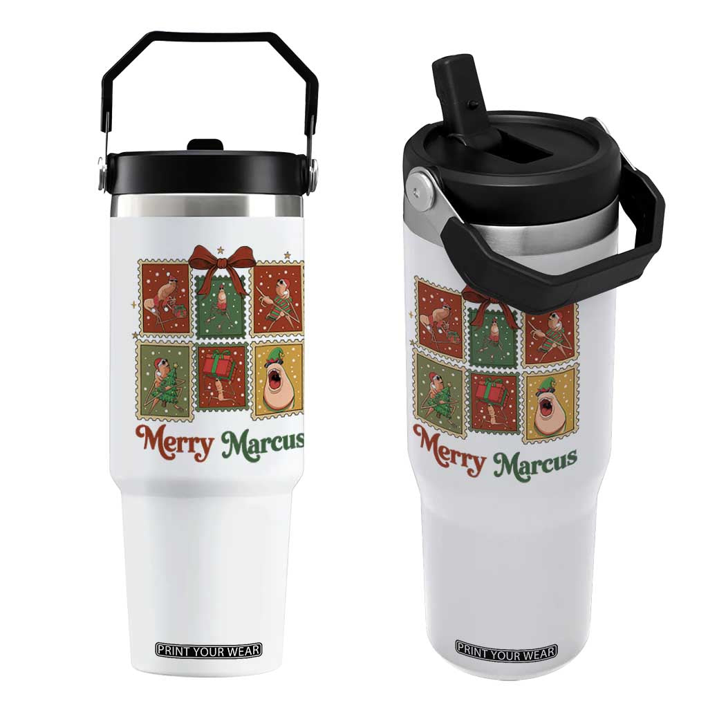 Christmas Marcus The Worm Meme Flip Straw Tumbler Funny Merry Marcus Gift - Print Your Wear