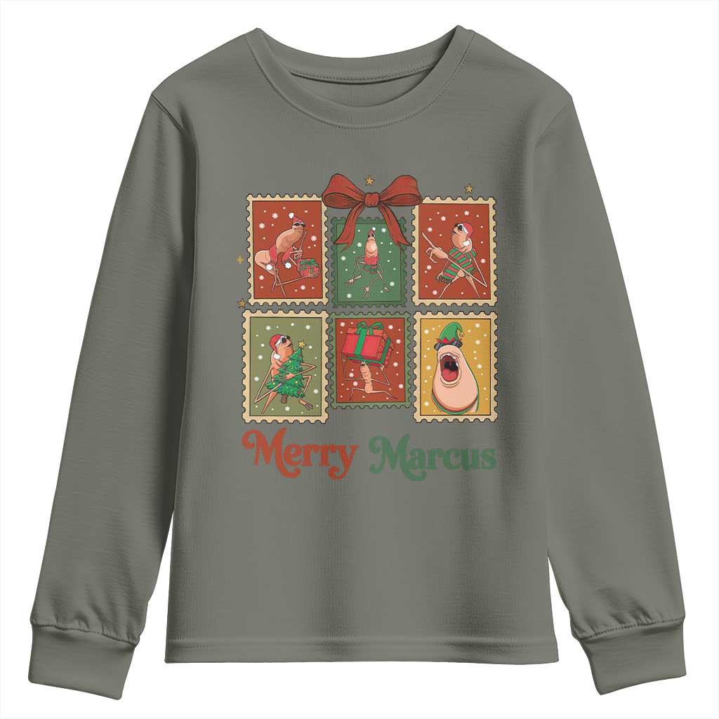 Christmas Marcus The Worm Meme Youth Sweatshirt Funny Merry Marcus Gift TS12 Military Green Print Your Wear