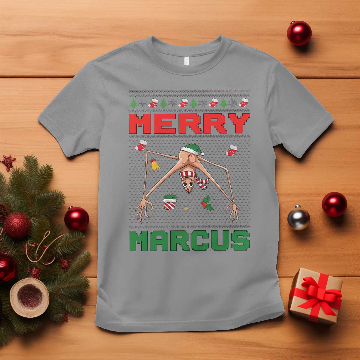 Marcus The Worm Meme Merry Marcus T Shirt Funny Ugly Christmas Gift TS12 Sport Gray Print Your Wear