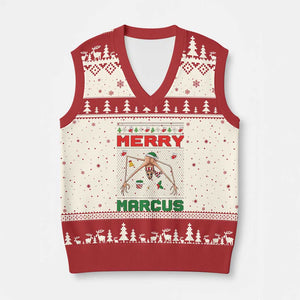 Marcus The Worm Meme Merry Marcus V-Neck Knit Sweater Vest Funny Ugly Xmas Gift TS12 Beige Red Print Your Wear